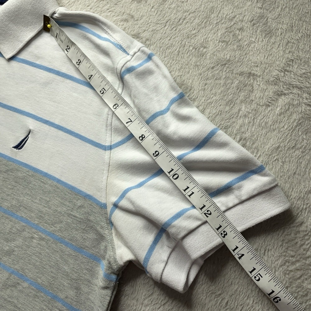 Vintage Y2K Nautica Performance Deck Polo Shirt Men's L Striped Blue Logo Preppy - Picture 9 of 11